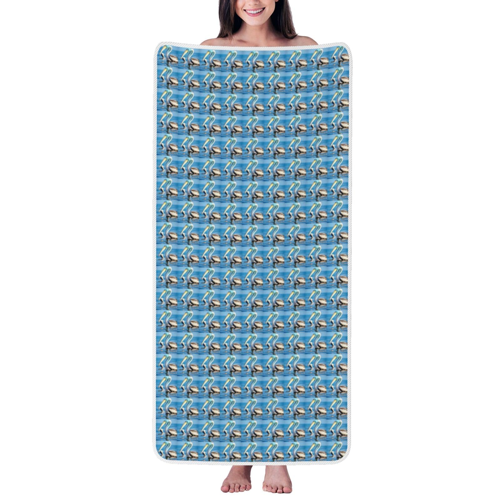 Nimongt Unisex White Pelican Bird Blue Sea Sky Print Lightweight Comfort Coral Velvet Bath Towel Home Bathroom Hotel Spa Beach Travel