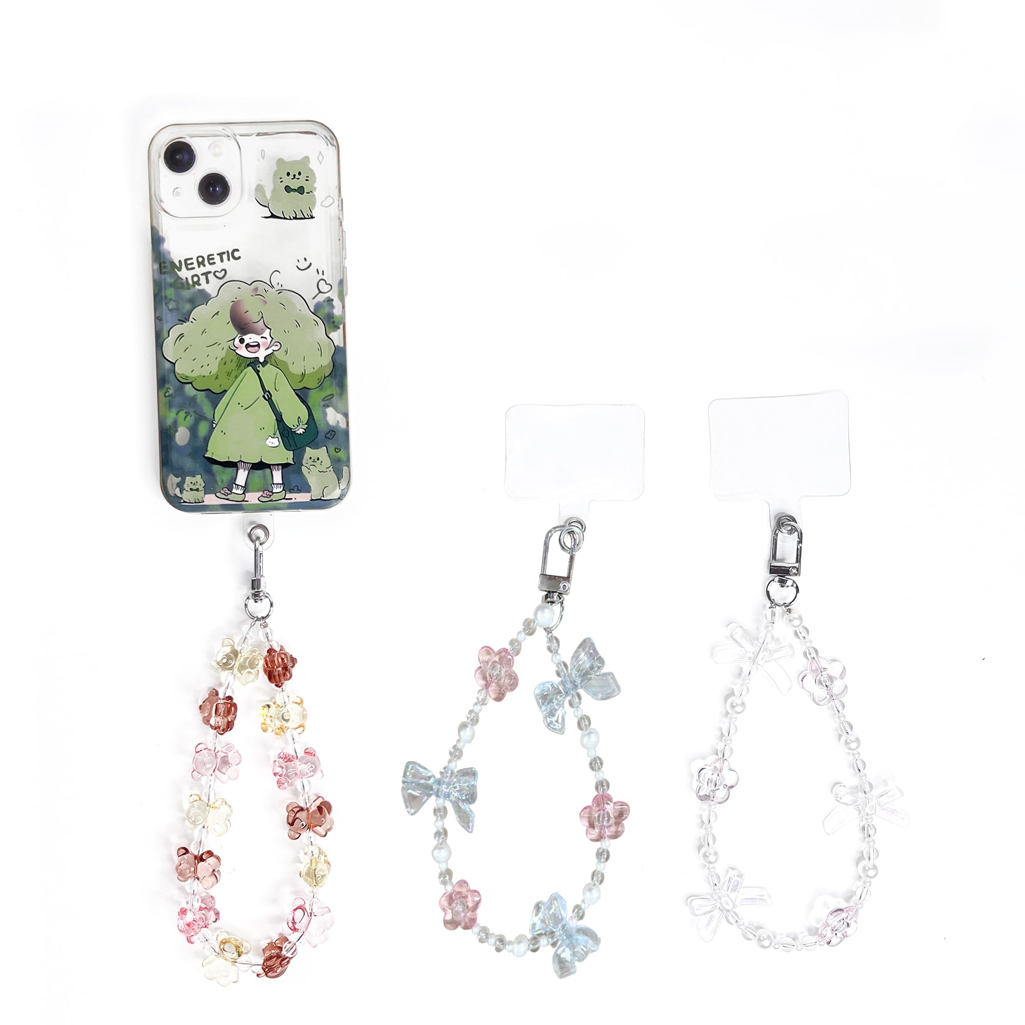 JIATI Beaded Cell Phone Lanyard with Lanyard Clasp Detachable Cell Phone Bracelet Charm Wristband, Cute Beaded Anti-loss Cell Phone Charm for Women Creative Bead Lanyard Keychain - (2 PC)