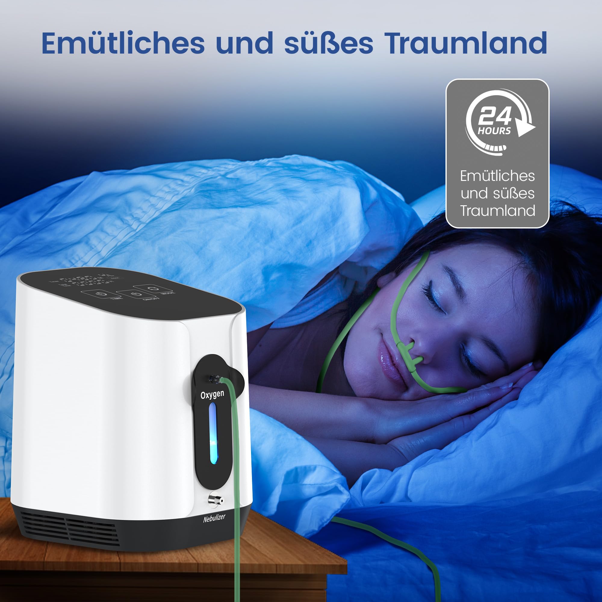 Tragbarer Sauerstoffgerät für Zuhause, 1-4L/min Einstellbar, 90% Sauerstoffkonzentration, Sauerstoffkonzentrator für Reisen, Büro und Alltag, 2.6 kg Leicht & Kompakt, Timerfunktion, LCD-Bedienung