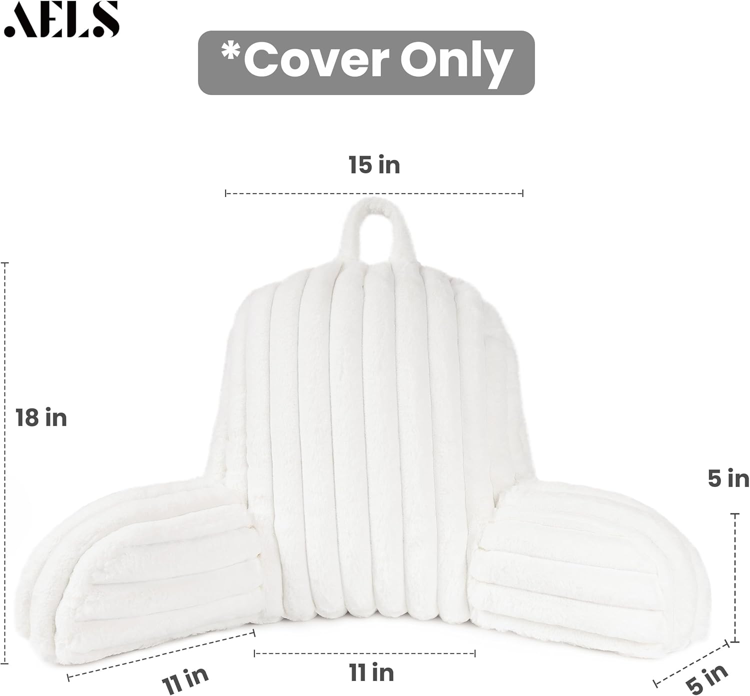 AELS Large Reading Pillow Replacement Cover with Arms and Pockets (Cover ONLY), 18" Soft Faux Fur Striped Backrest Pillow Cover Fits Standard Size Reading Pillows, Cream White
