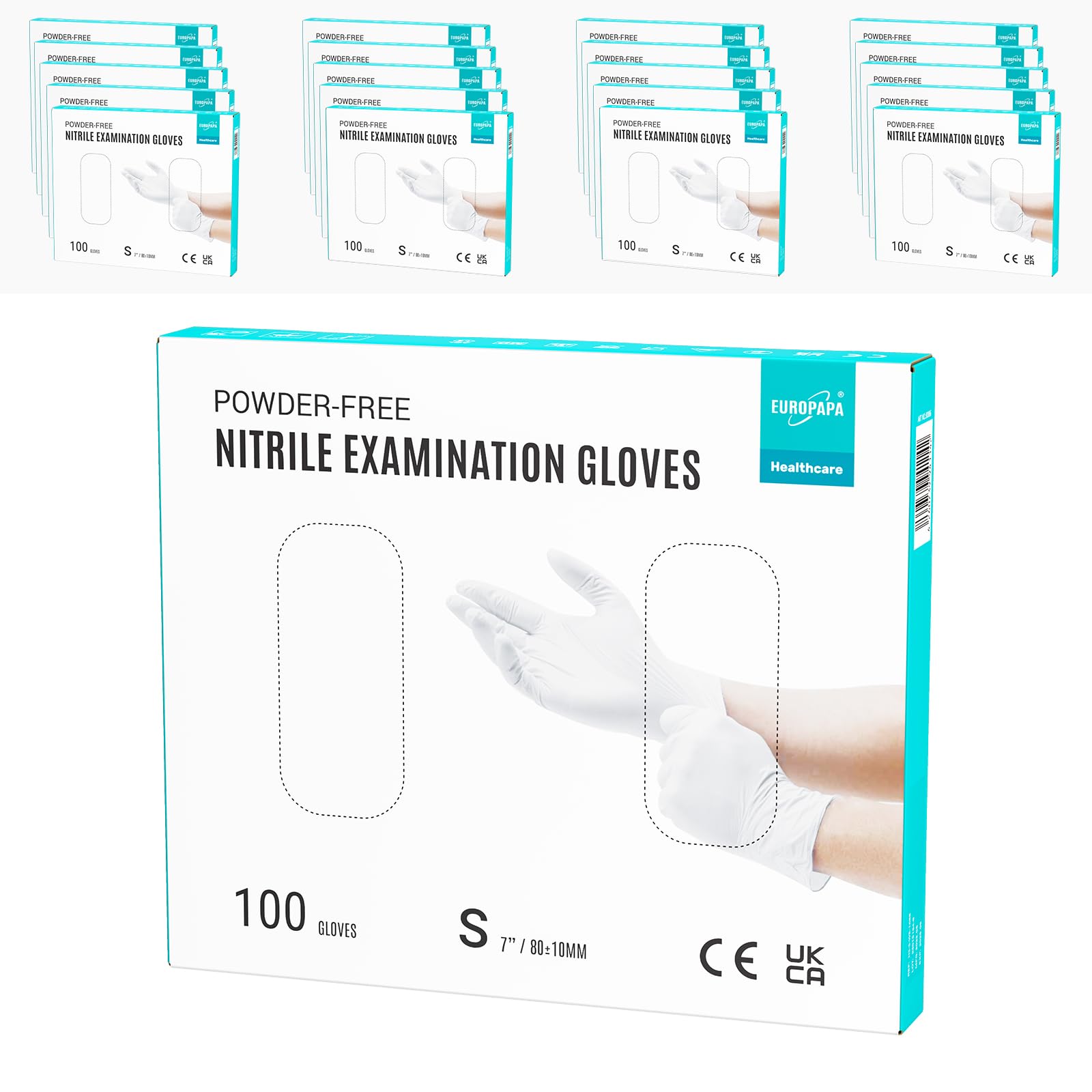 EUROPAPA® 2000 Stück (20x100) Nitrilhandschuhe Box Einweghandschuhe, Einmalhandschuhe, Untersuchungshandschuhe, puderfrei, ohne Latex, unsteril, latexfrei, disposible gloves (S, Weiss)