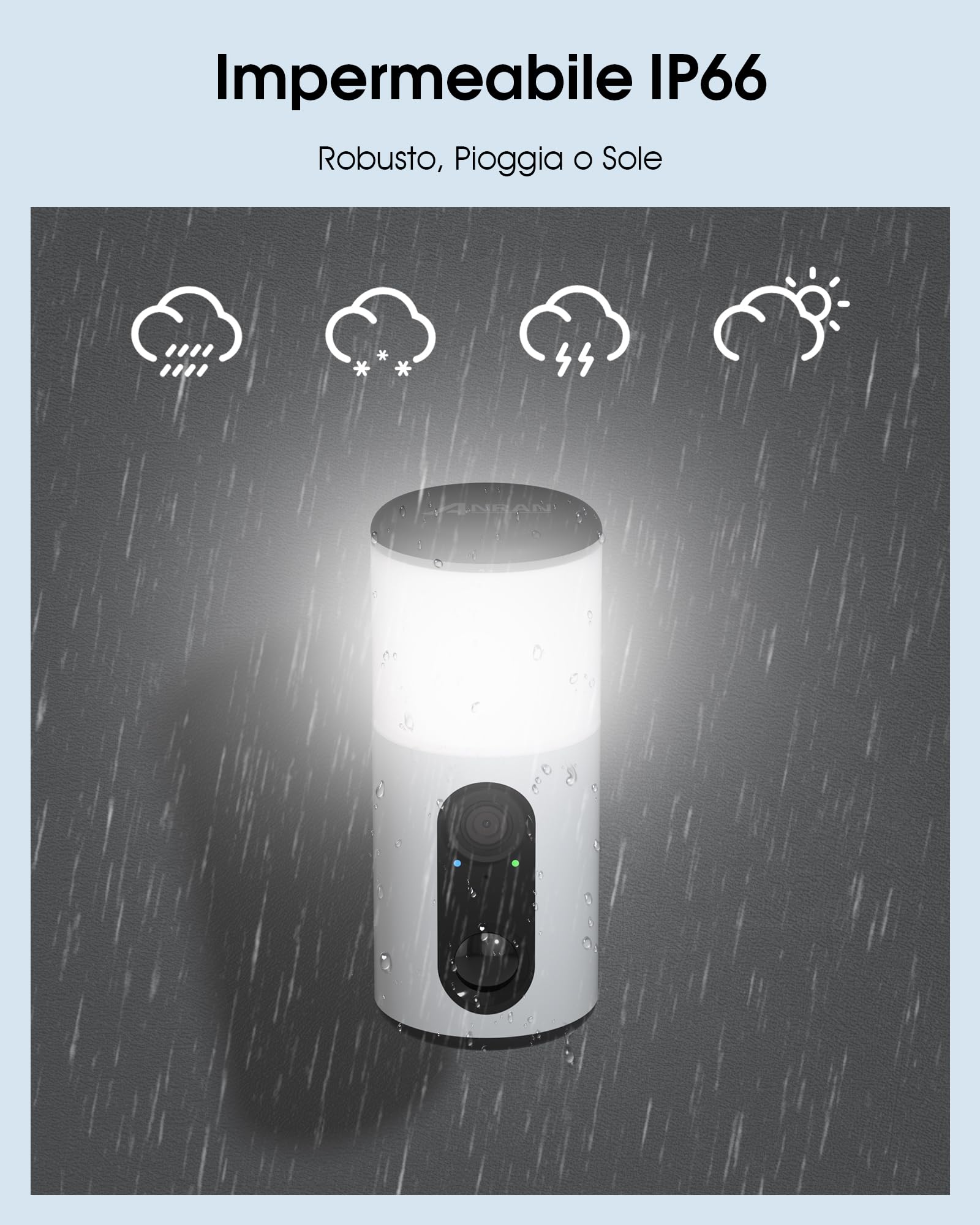 ANRAN 2K Telecamera Esterna da Parete con Solare, Luce Integrata, 2Pz | 2,4GHz WiFi, Videocamera Sorveglianza Senza FiLi, Luce Attivata dal Movimento, Rilevamento PIR, Visione notturna Colori
