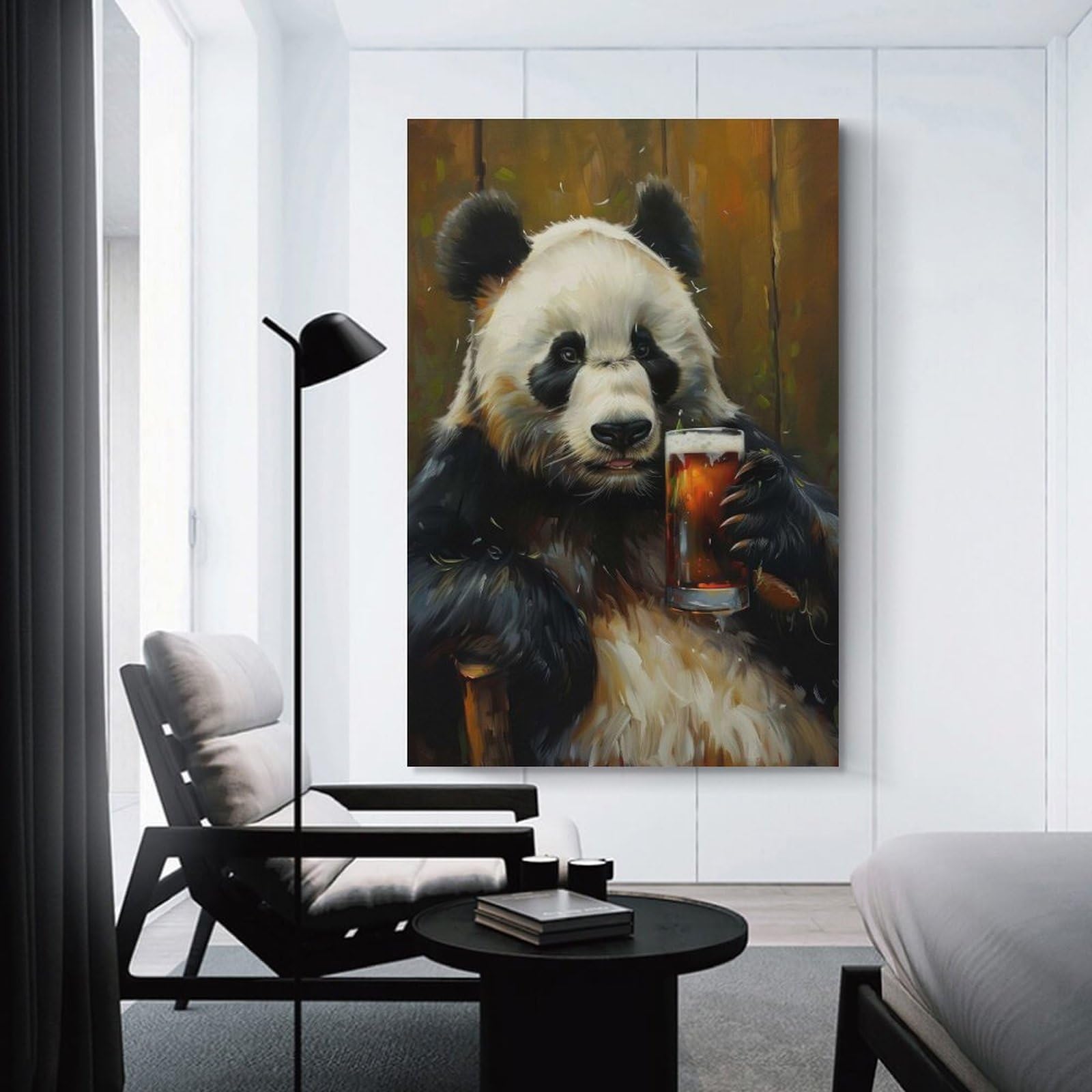 Junmoney Unframe-Style-19 Canvas Wall Art Beer Drinking Panda, 24X36inch(60X90cm), For Bedroom, Lounge Or Dressing Area, Canvas Wall Decor For Personal Spaces