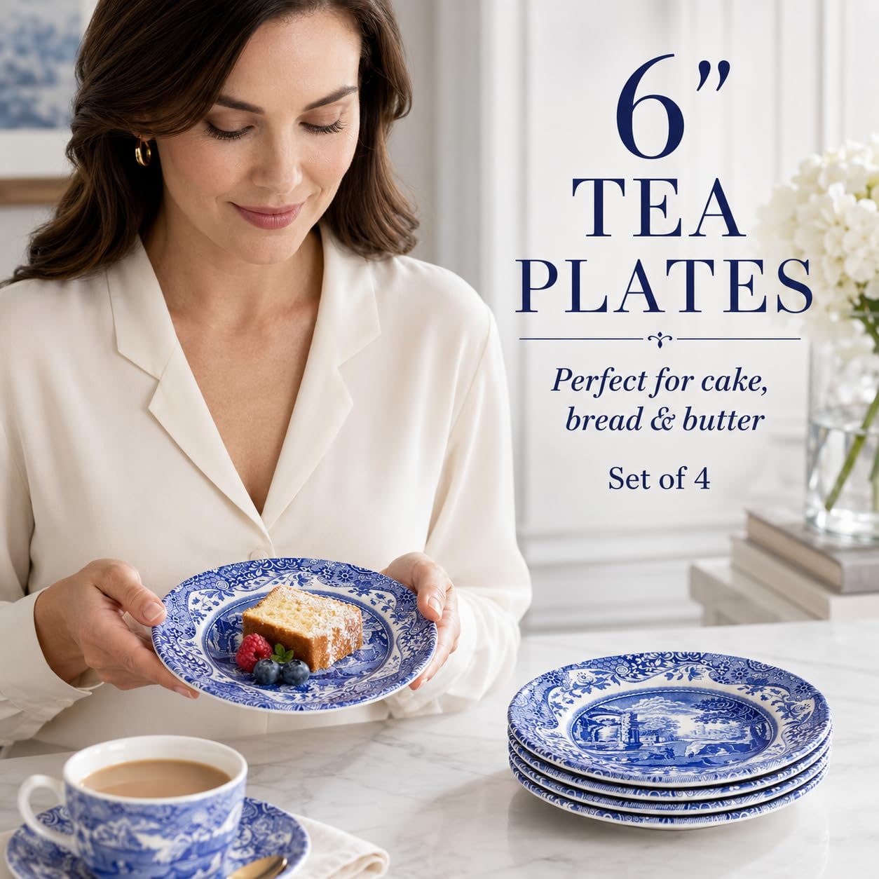 Spode Lot de 4 assiettes à pain et à beurre italiens Bleu