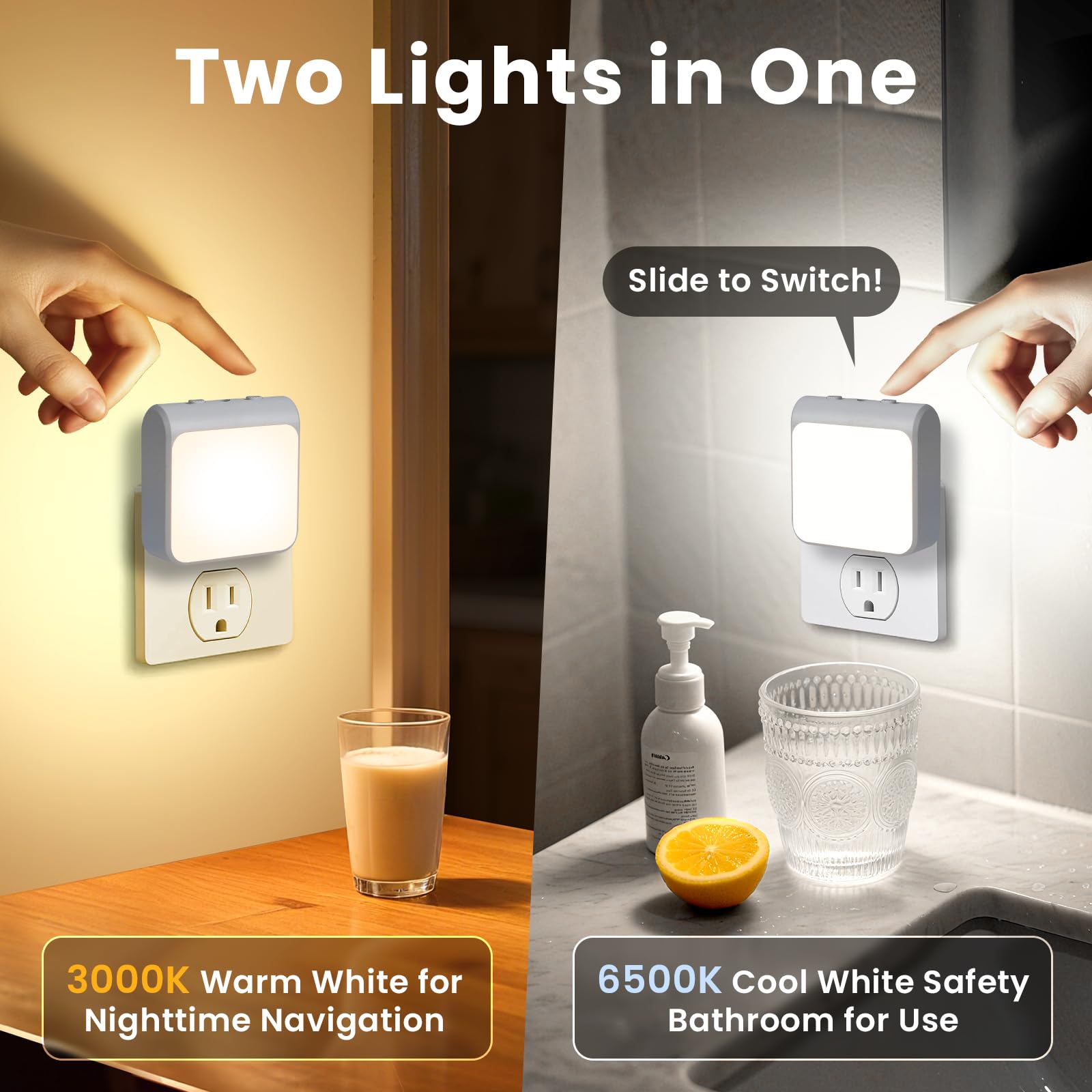 6-Pack Dimmable LED Night Lights Plug into Wall with Dusk to Dawn Sensor 2 Color in 1 Plug — view 2