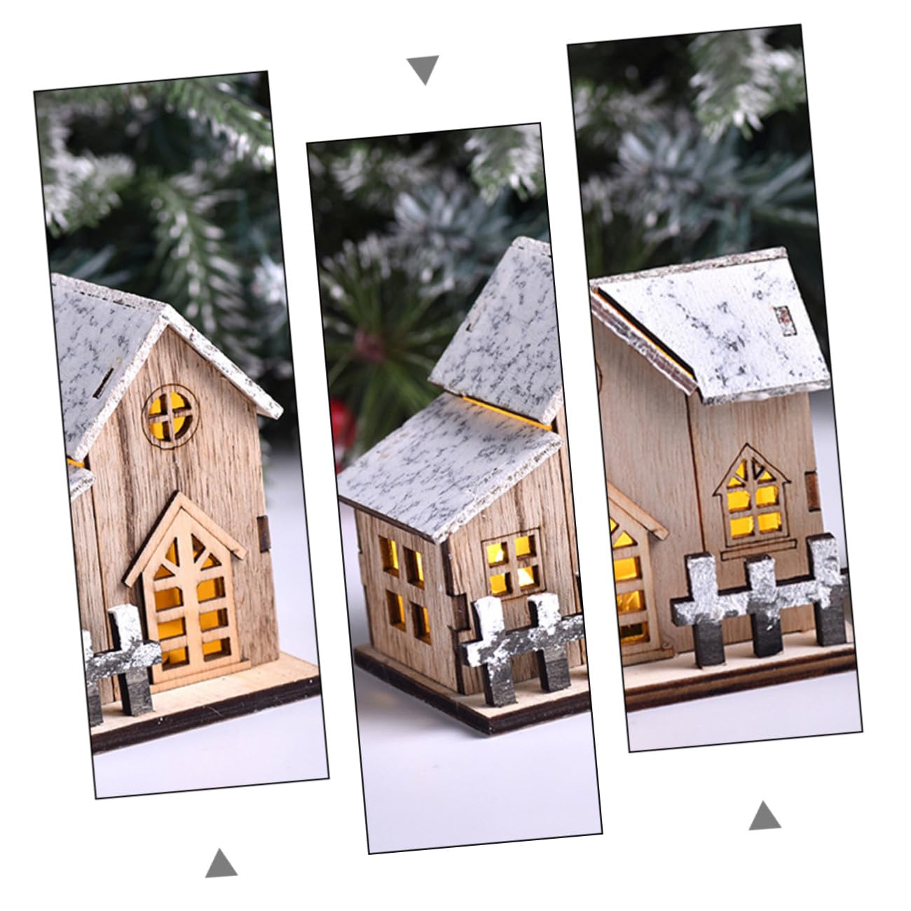 Decorazioni Natalizie in Legno a Forma Di Casa Luminosa 3 Pezzi, Ornamenti Artigianali Luce Led Per Decorazione Da Tavolo Festa Natale Soggiorno