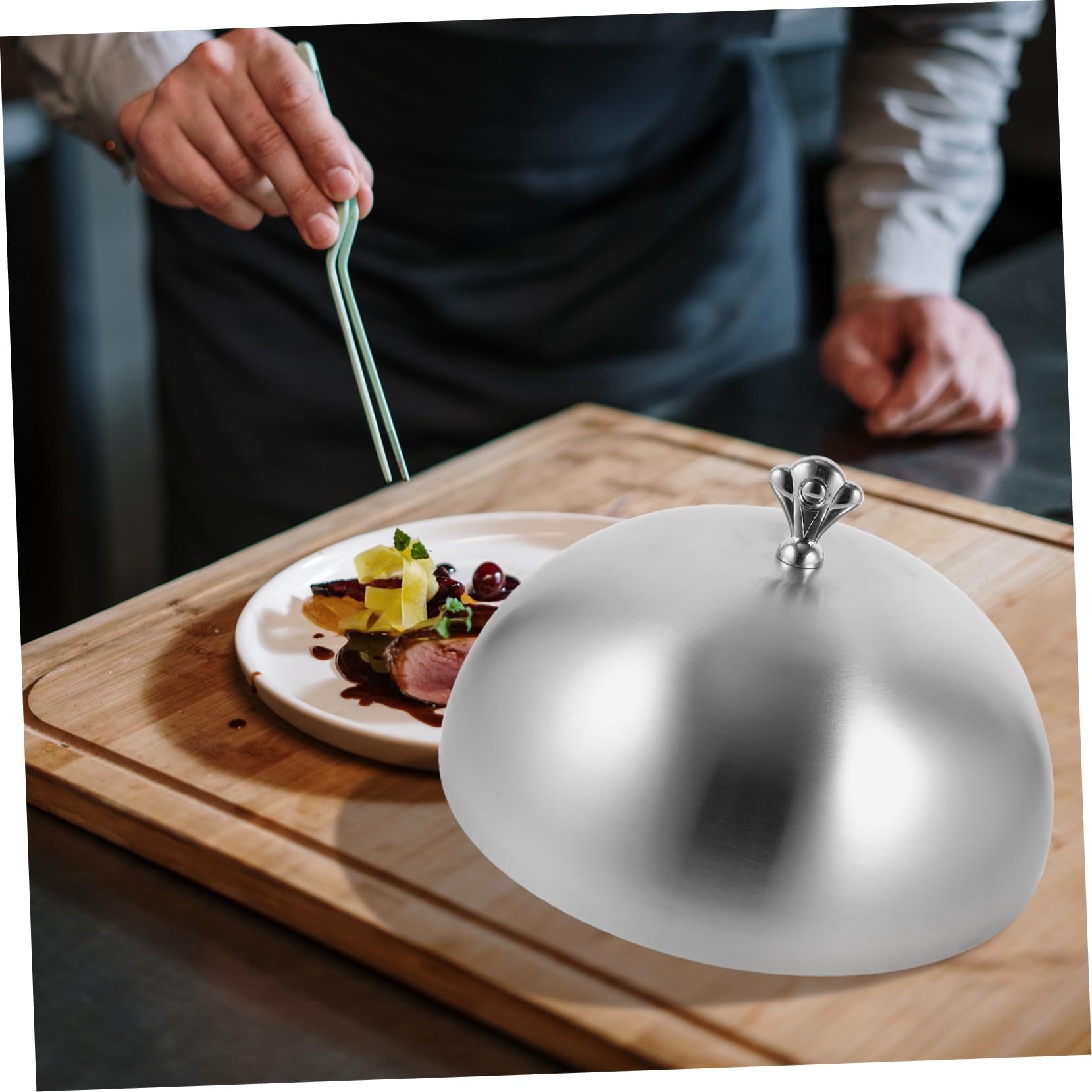 Ciieeo Piatto da Portata A Campana Copri-Spruzzi per Microonde per Alimenti in Acciaio Inox Copri-Piatto Rotondo Copri-Cibo Antiolio Copri-Bistecca