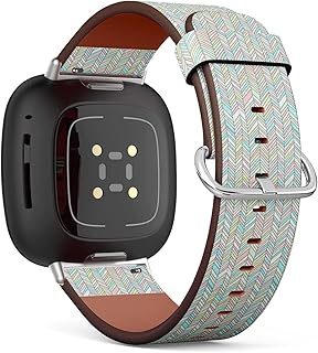 CJBROES Replacement Leather Watch Band, Compatible with Fitbit Versa 3 and Fitbit Sense of Wristband Bracelet Accessory - Pastel coloredd Chevron Ornament