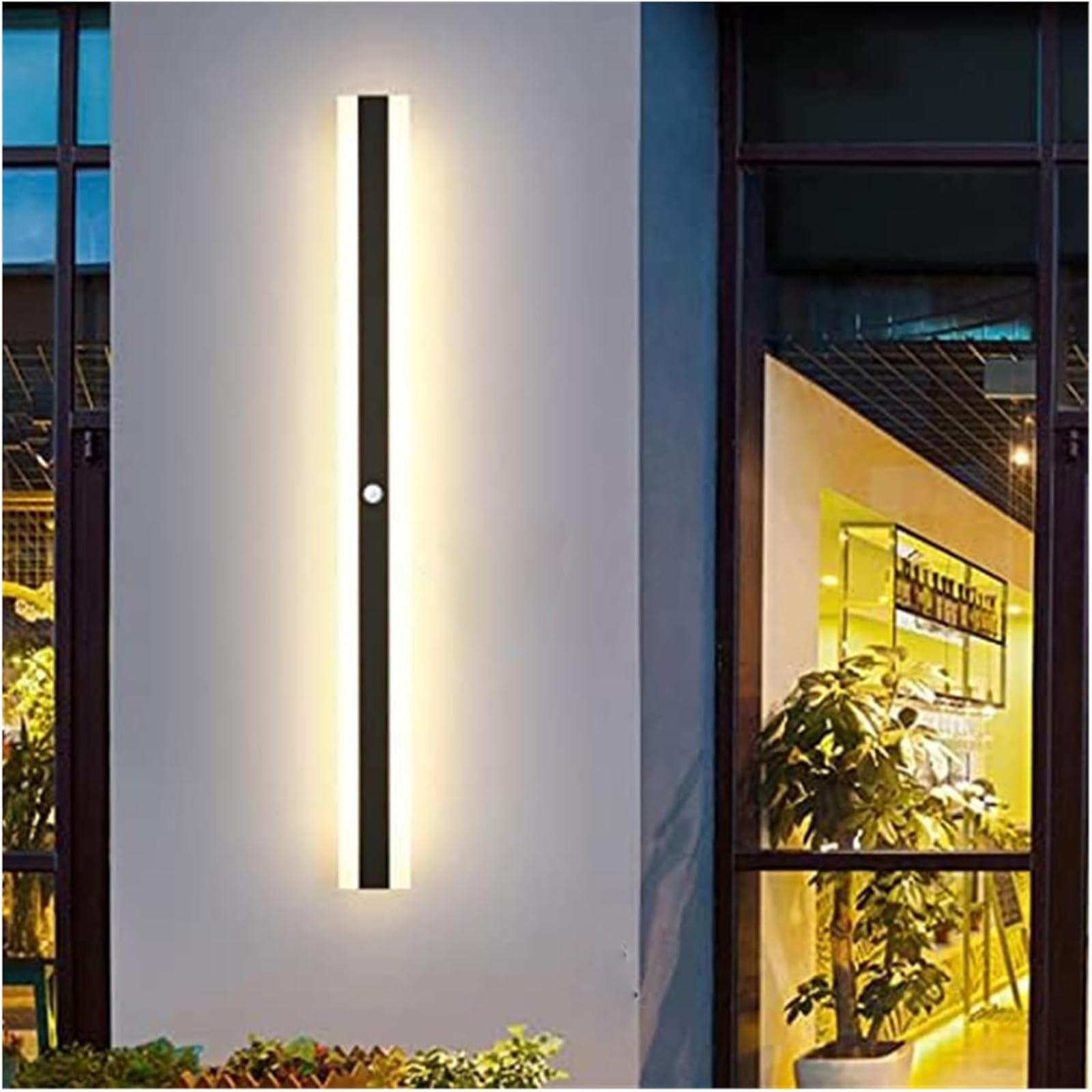 Lampa ścienna LED z czujnikiem ruchu do ogrodu, wodoodporna, IP65, z czarnego żelaza, akrylu, nowoczesny i wydłużony design, do salonu, sklepu, tarasu, białego światła, 30 cm