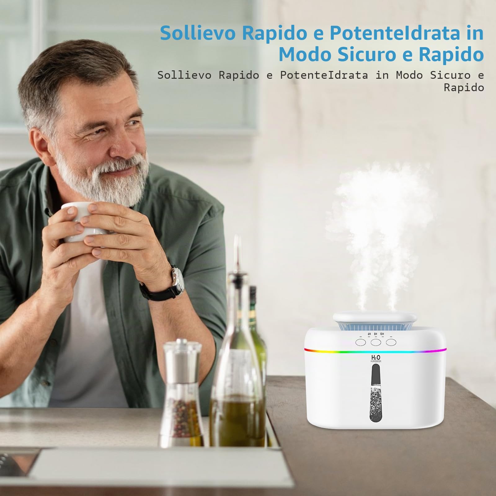 Umidificatore Ambiente 2L umidificatore ambiente bambini Umidificatore Ultrasuoni a Nebbia Fredda,Silenzioso 28 dB, richiede un collegamento alla rete elettrica per il funzionamento.
