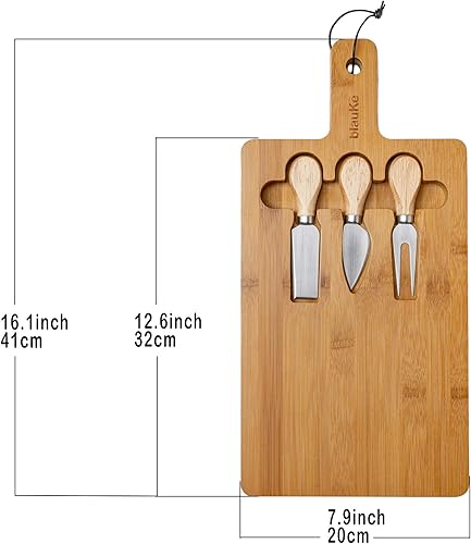 Miniatura 3 de BlauKe - Tabla de queso de bambú con cubiertos (incluye 3 cuchillos de queso)