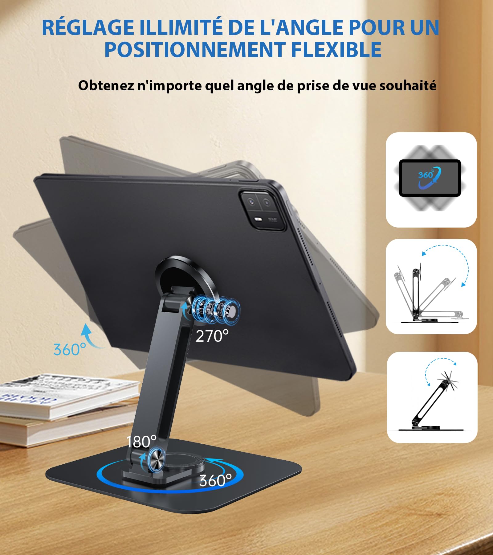 Support Magnétique pour Tablette avec Base Solide, Support de Bureau pour iPhone/Android/iPad, Support Réglable pour Téléphone Portable pour iPhone 16/15/14/13/12, Support de Moniteur