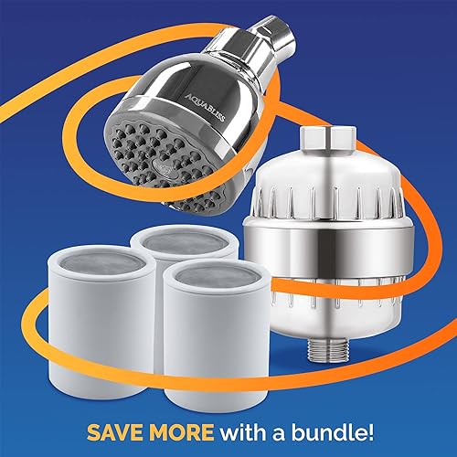 Miniatura 2 de AquaBliss Filtro de ducha revitalizante SF100 con 3 cartuchos SFC100 y cabezal de ducha de alta presión TurboSpa de 3" - Cromo