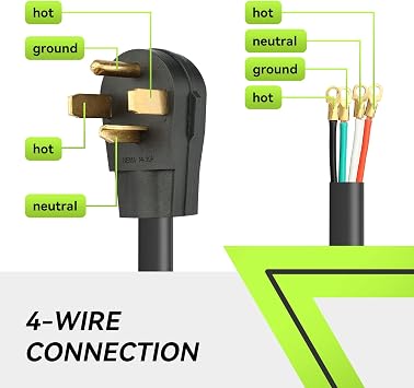 RVMATE - 10ft 4 prong SRDT power cord, 30 amp device power cord (NEMA 14-30P to 4 wires), 4 wires with O-ring terminal connectors, 100% copper wire dryer extension cord
