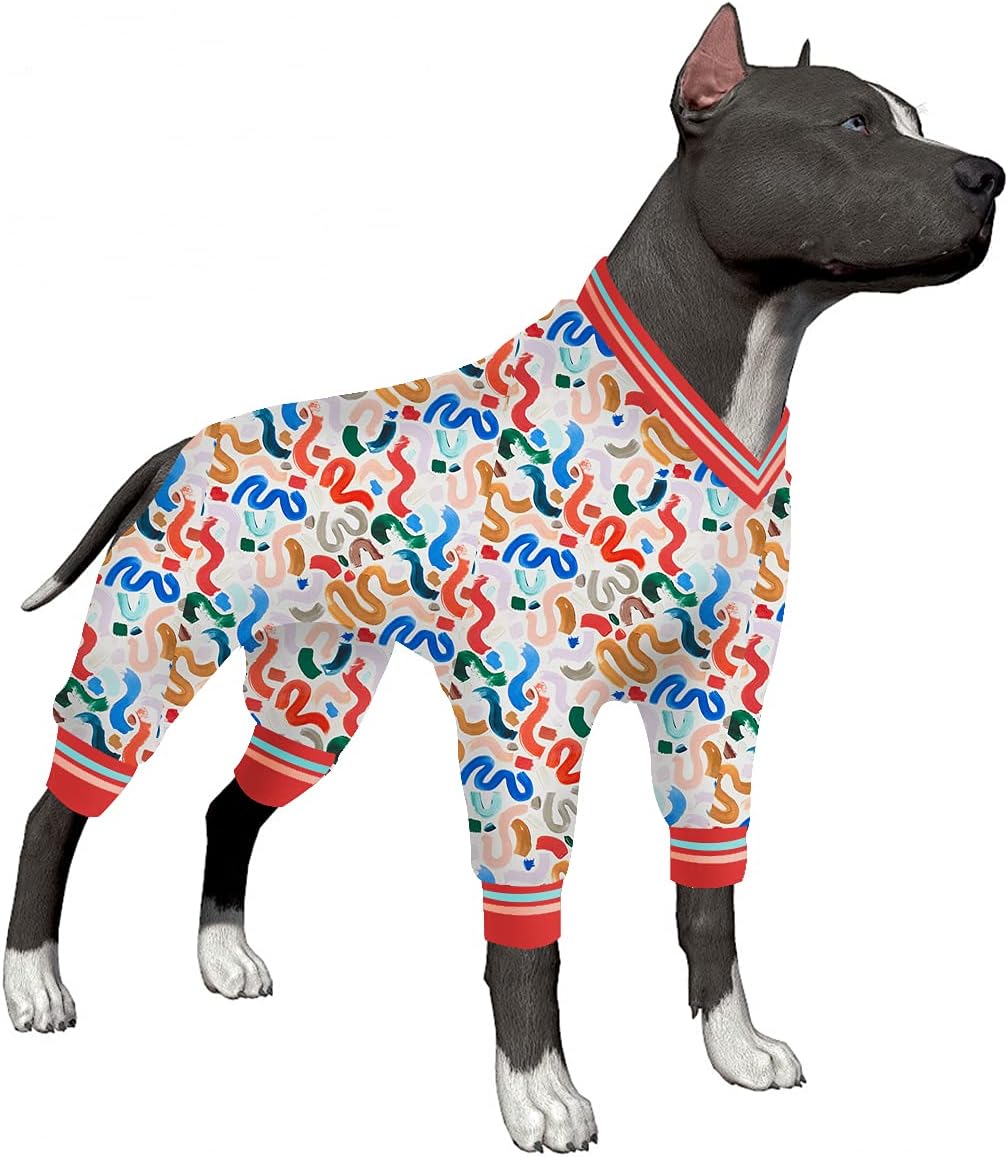 LovinPet Dog Jumpsuit, UV & Post Operative Protection Dog Apparel, 4 Legged Coverage Dog Bodysuit, Stretchable Ink Unleashed Magic Twist…