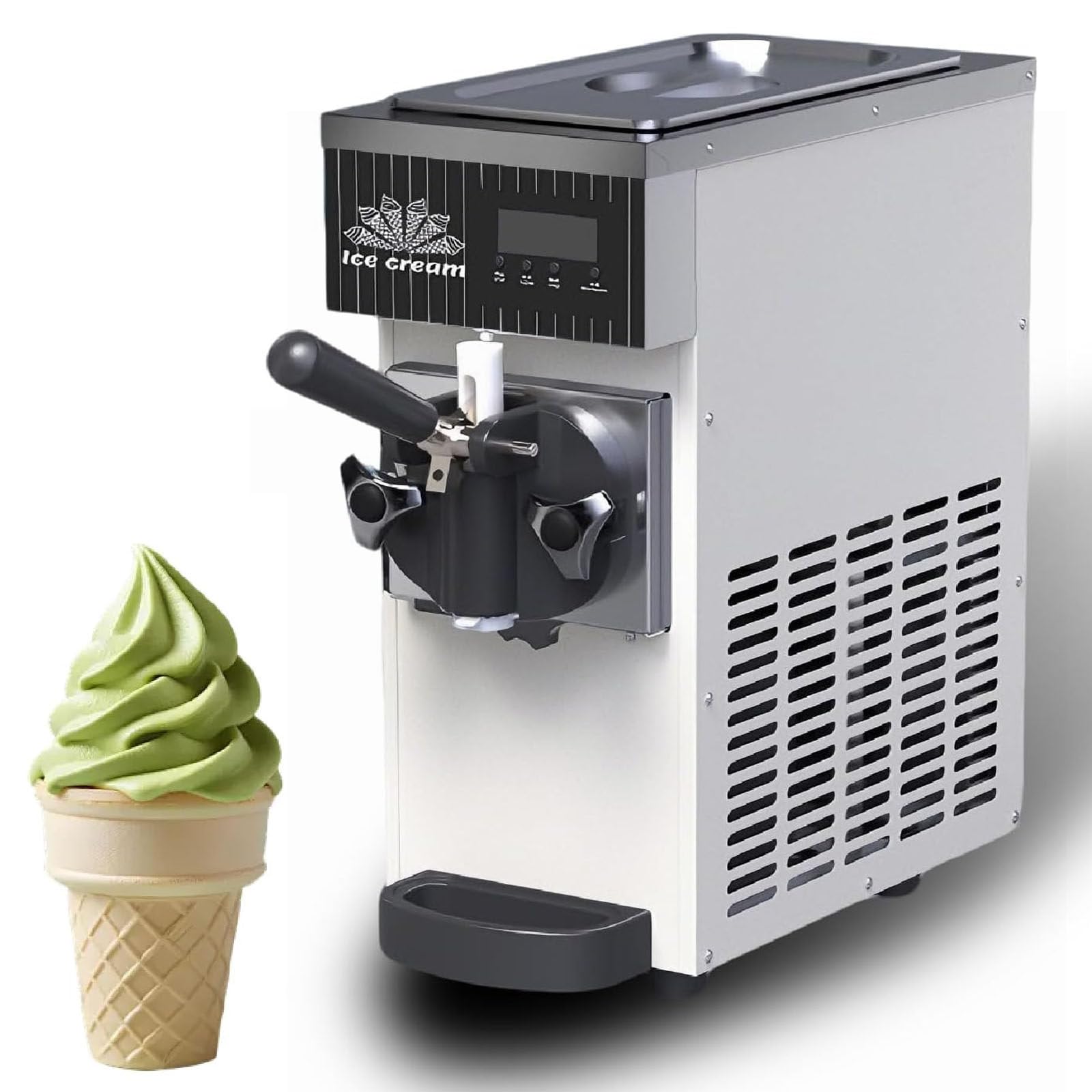 Drmoxin Commercial Ice Cream Maker, Tabletop Soft Serve Ice Cream Maker, 2.5L Tank & 1L Cylinder, Stainless Steel Build with LED Display & One-Click Cleaning, 80-100 Servings Per Hour White