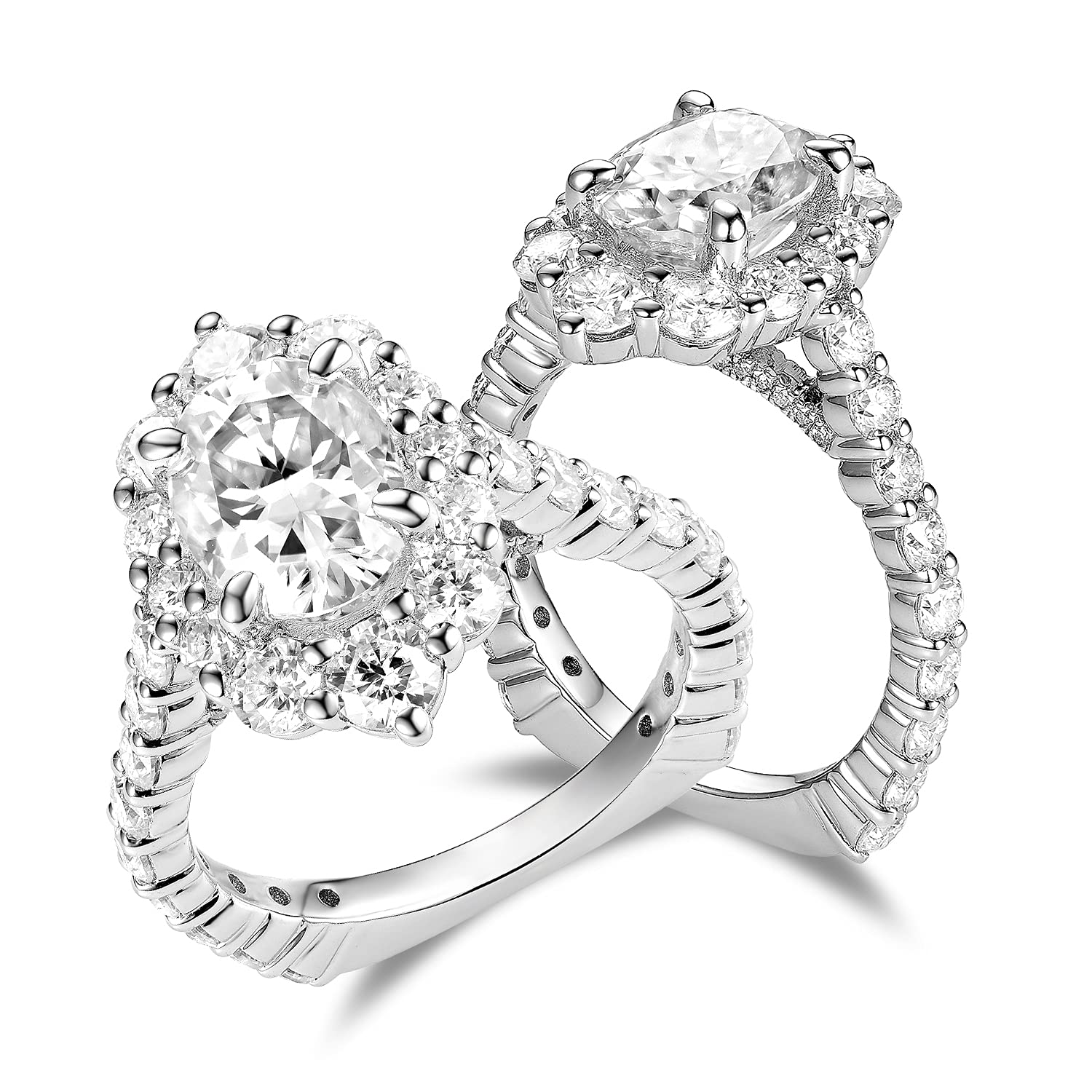 DovEggs Moissanite Rings for Women 4ctw Center 7X9mm Astro Oval G-H-I Color Cut Moissanite Solitaire Floral Euro Shank Halo Engagement Wedding Ring 14K Gold QUALITY Silver with Accents