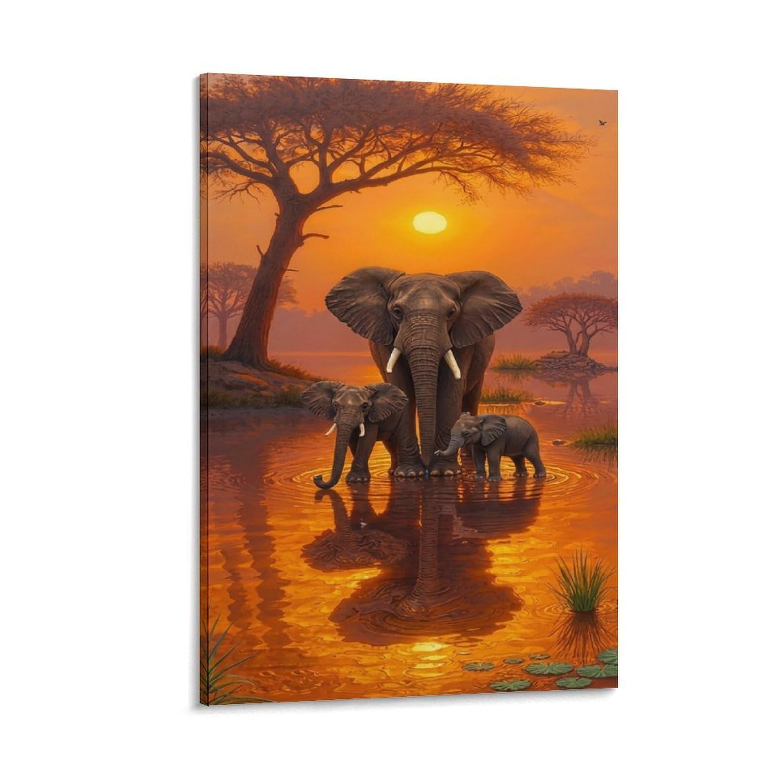 DHBANEIOK Elephant Family Sunset_1 Poster Artwork Giclee Canvas Prints Modern Canvas Wall Art Picture Wall Hanging for Home Decorations 20x30inch(50x75cm)