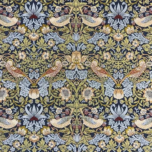William Morris Upholstery & Curtain Tapestry Fabric,Heavyweight Vintage Floral Material,140cm Wide,Ideal for Sofas, Chairs, Cushions (Strawberry Thief Navy, 3 Metre) – Discount Fabrics LTD