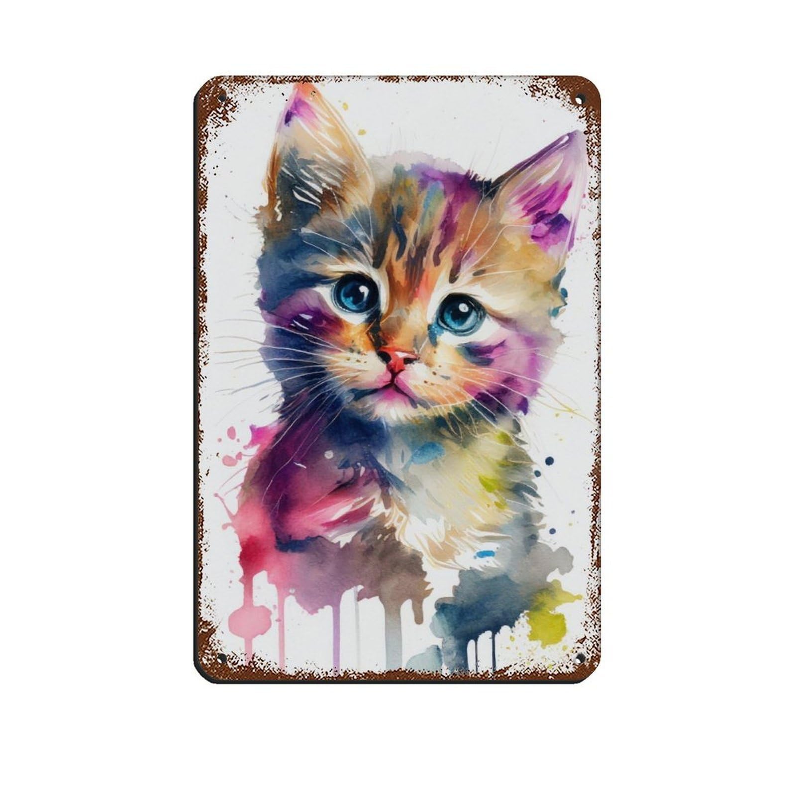 Watercolour Kitten Portrait Poster（3） Tin Sign Vintage Metal Pub Club Cafe Bar Home Wall Art Decoration Poster Retro 8x12inch(20x30cm)