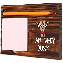 Funny Office Sticky Note Holder I Am Very Busy Desk Memo Stand, Humor Desk Decor for Coworker Team, Rustic Wooden for Work Desk Sarcastic Work Stress Relief White Elephant Gift Idea XBCT20