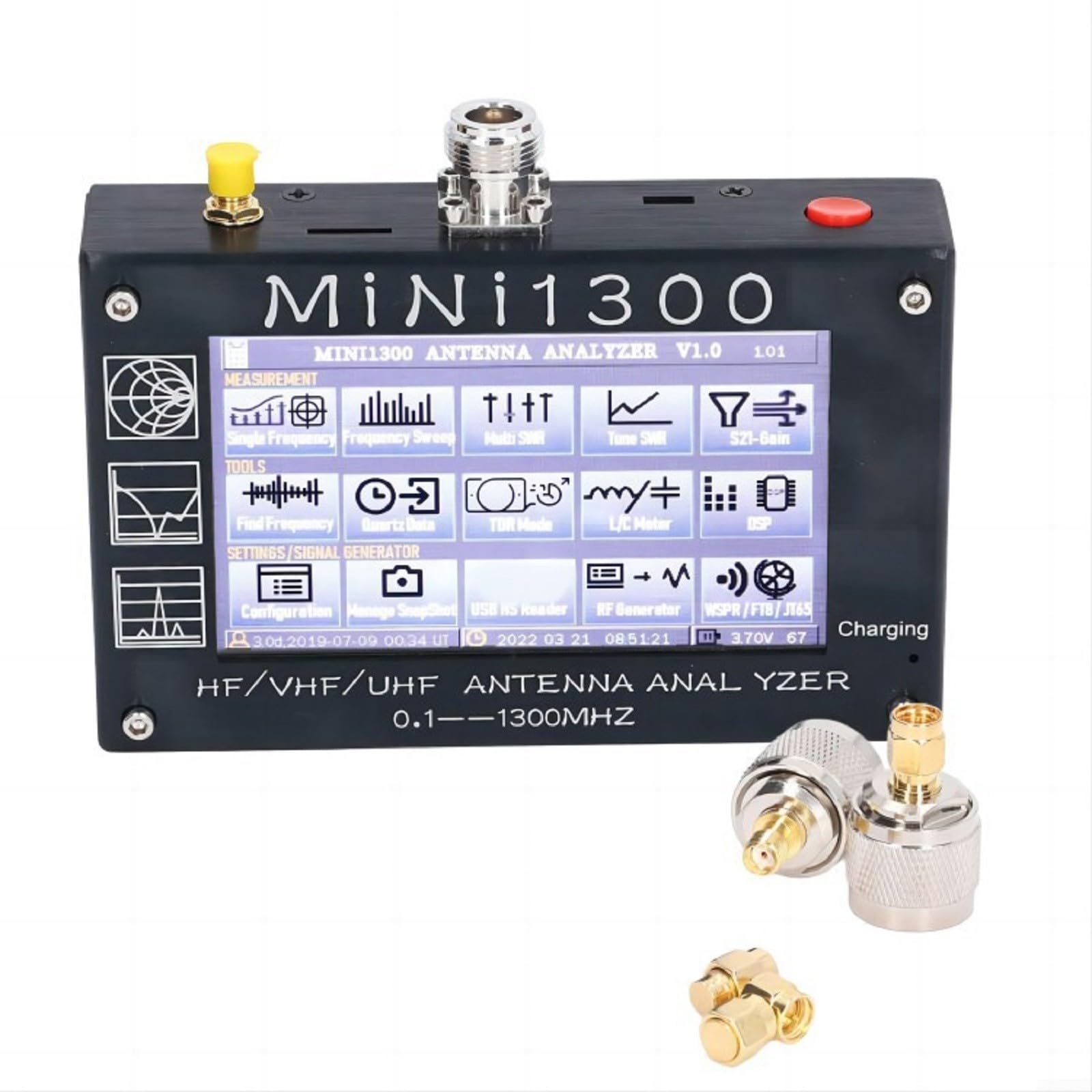 Mini1300 Vektor-Netzwerkanalysator, 0,1-1300 MHz, Antennenanalysator mit 4,3 Zoll LCD – SWR-Messgerät für Ham Radio RF Messung für SMA N Typ