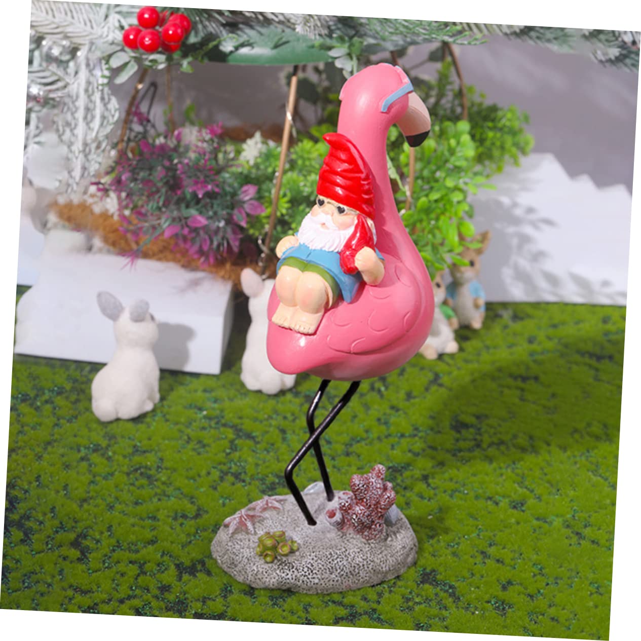 Toyvian Leichte Gartenzwerg Verzierung aus Kunstharz in Realistischer Flamingo Form für Garten und Eingangsbereich als Dekorative Gartendekoration
