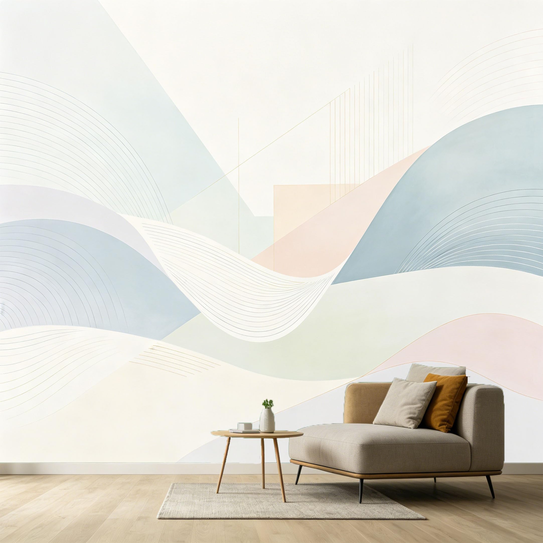 Custom Size Wall Murals Abstract Geometric Minimalist Modern Lines Soft Pastel Shapes SelfAdhesive Wall Fabric Removable Large Wallpaper for Photo Living Room
