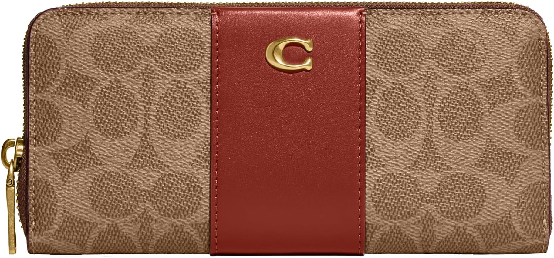 Coach Color-Block Coated Canvas Signature Slim Accordion Zip, Tan Rust