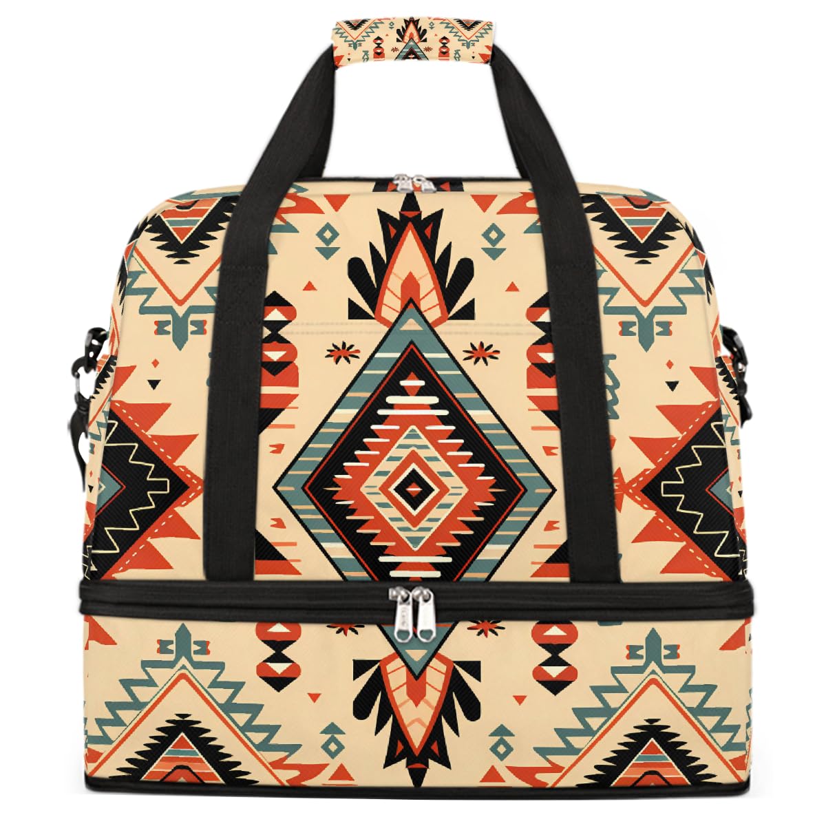 Borsone da viaggio pieghevole con motivo azteco vintage, borsa da palestra espandibile, con scomparto per scarpe, borsa da weekend di grande capacità, borsa da viaggio per sport, viaggi notturni