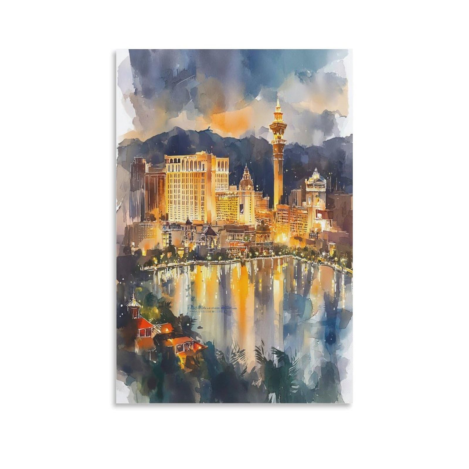 Las Vegas 24x36inch(60x90cm) Vintage Travel Poster Watercolor Canvas Art