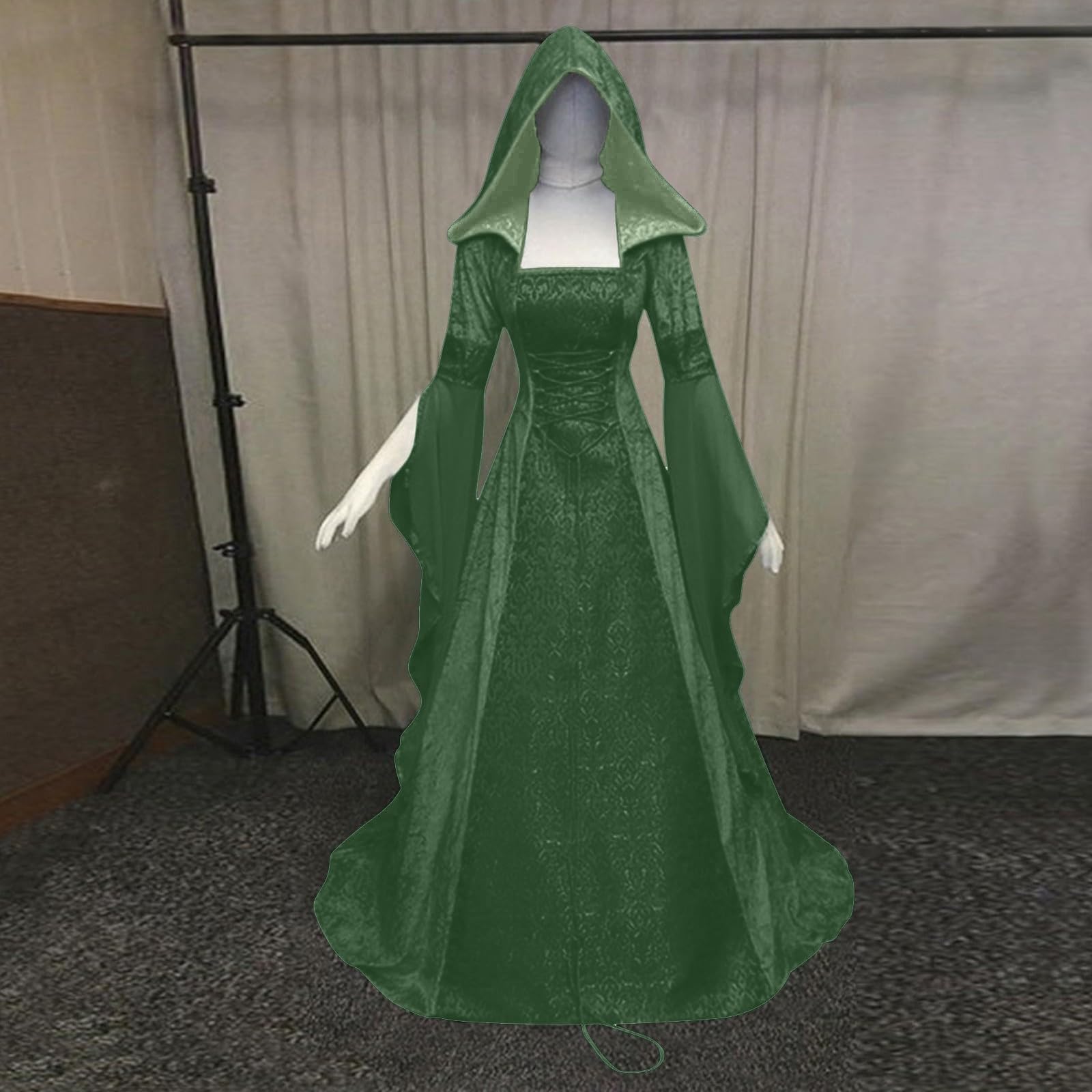 Robe Medievale Halloween Femme Manches Chérie Panneau Court Grande Longue Gothique Décontractée Boutonnage Coupe Évasée