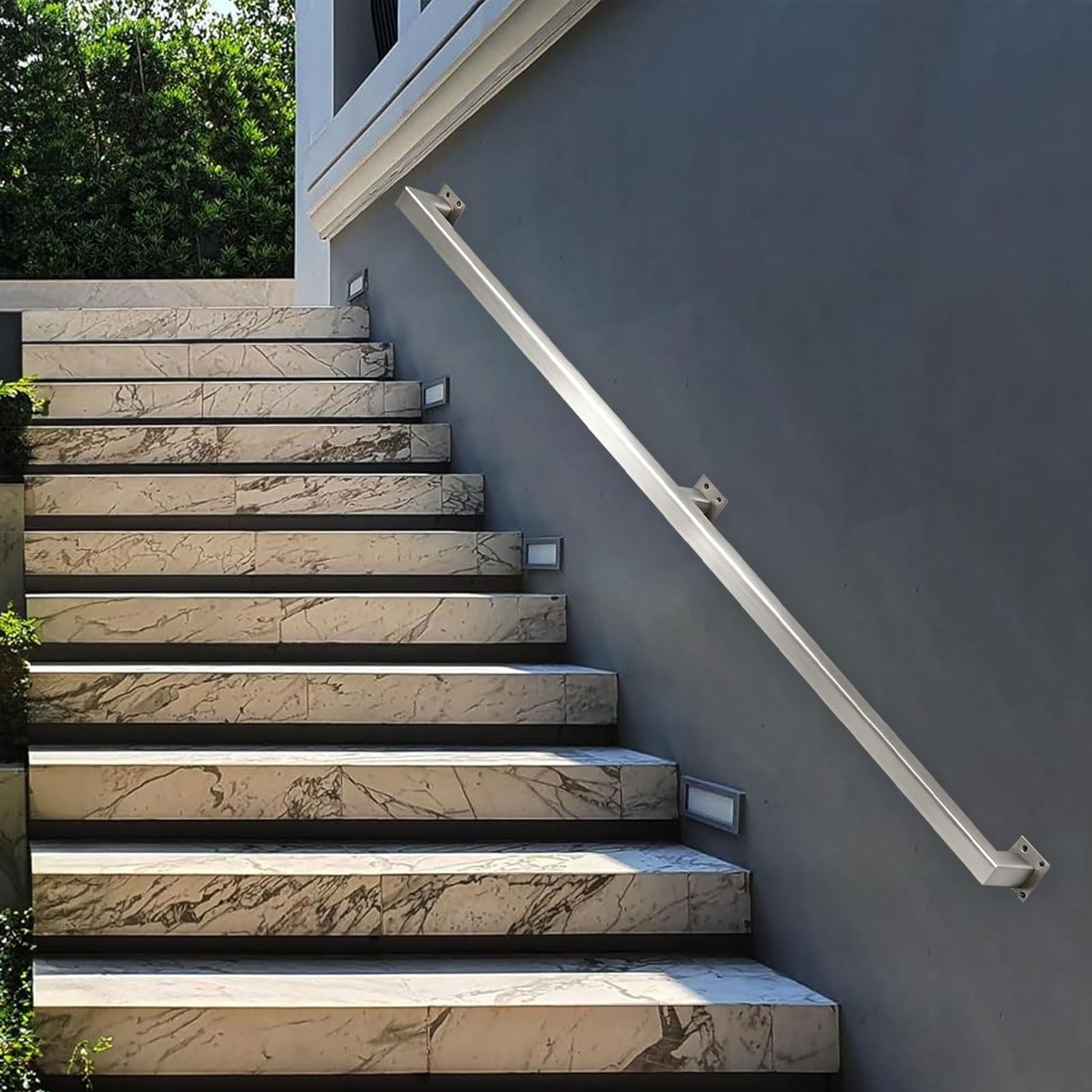 Handrails for Stairs，Metal Stair Banister Handrail Non-Slip Grab Rail for Indoor Outdoor Wall Mounted Hand Rails，Industrial Stainless Steel Pipe Staircases Railing(9ft/270cm)
