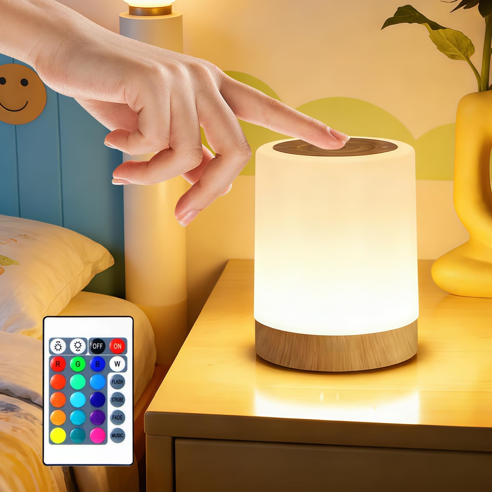 Weiongppy Nachttischlampe Touch Dimmbar,Tischlampe Kabellos,Nachttischlampe,Mit Rgb Farben & 3 Modi & 5 Dimmstufen,Mit Timer,Led Tischlampe Usb Aufladbar,FüR Babyzimmer Schlafzimmer Kinder Stilllicht