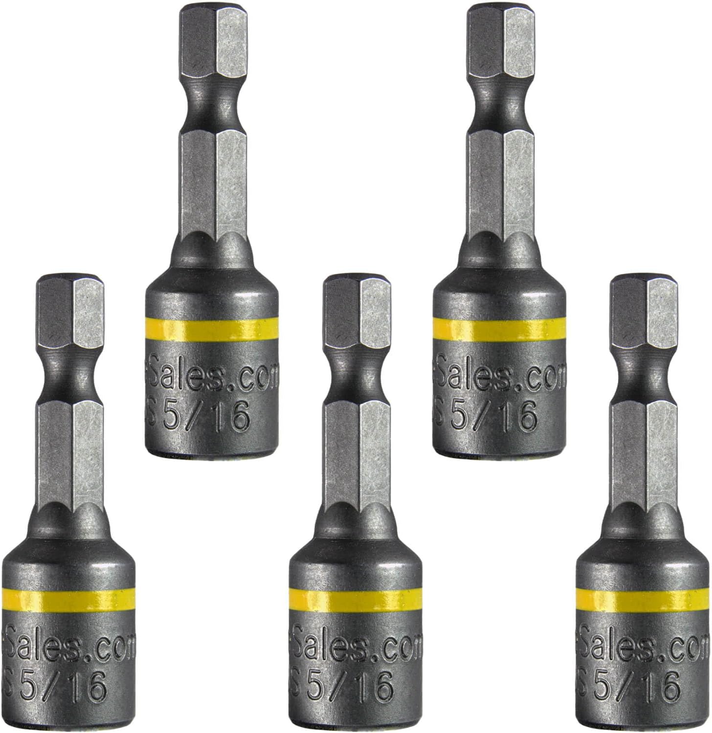 5/16-Inch Magnetic Hex Head Driver Bit w/Quick Change Shank - Used for Installing Screws, Nuts, Bolts, etc. - Commonly Used for Metal Roofing Screws (5 PACK)