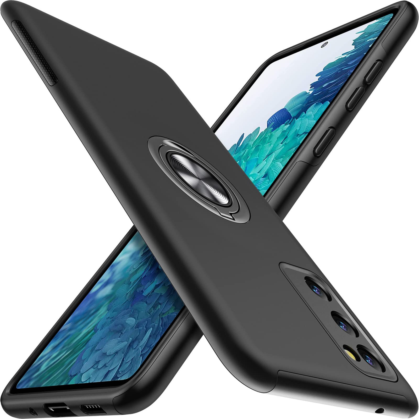 JAME for Samsung Galaxy S20 FE Case with Tempered-Glass Screen Protector (2 Pack), Black (Black)