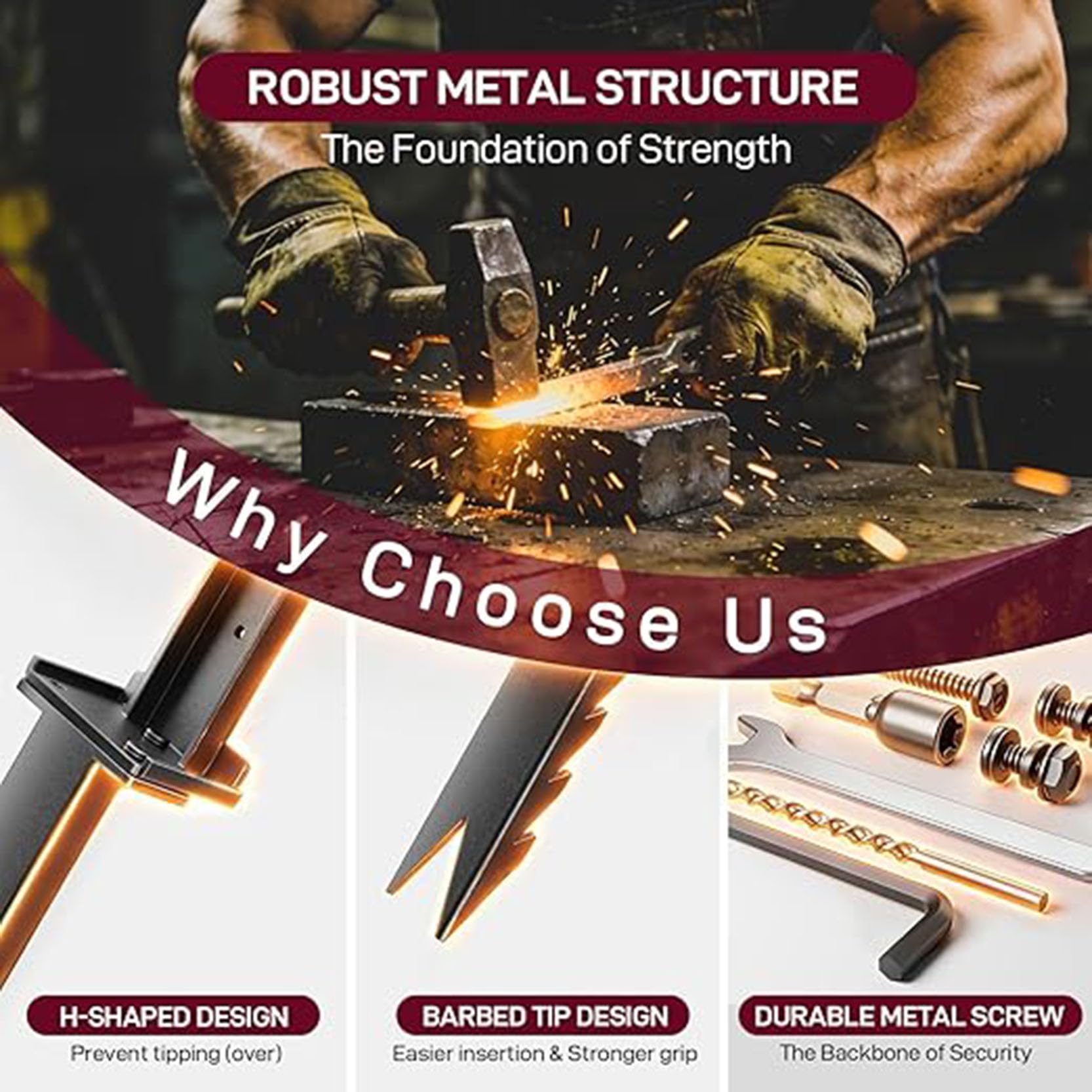 Robuste Zaunpfosten-Erdanker – Reparieren Sie Schiefe Gebrochene 4x4- und 6x6-Holzpfosten,Reparaturpfähle Ohne Graben Zaunpfosten-Reparaturset,Einfache Installation(Size:2pcs)