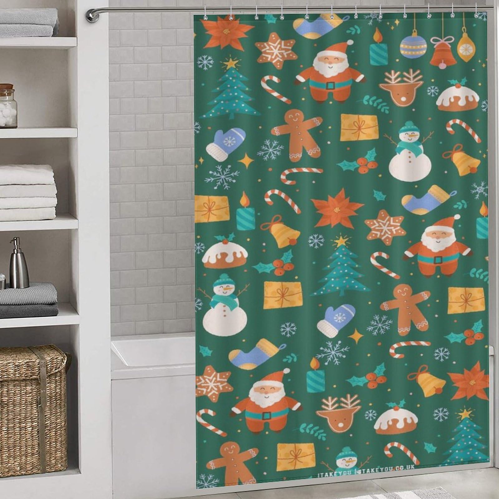 Rideau de douche Noël imperméable pour illuminer la salle de bain