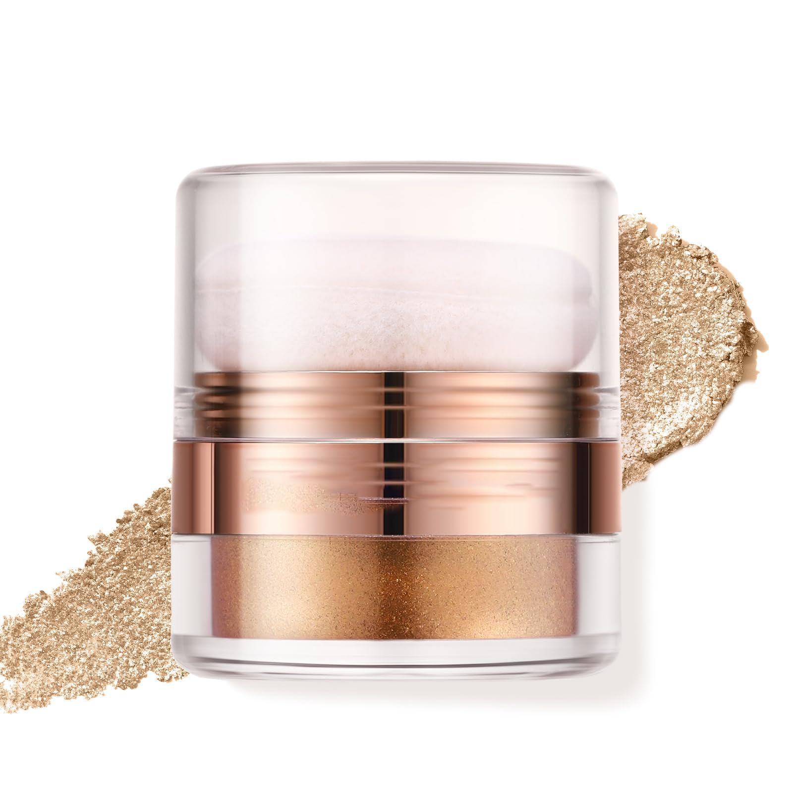 Glitter Body Highlighter, Shimmer Sparkle Face Brightening Powder, Sparkling Blush for Face Eyes Glow Makeup With Sponge Head, for Women (Golden)