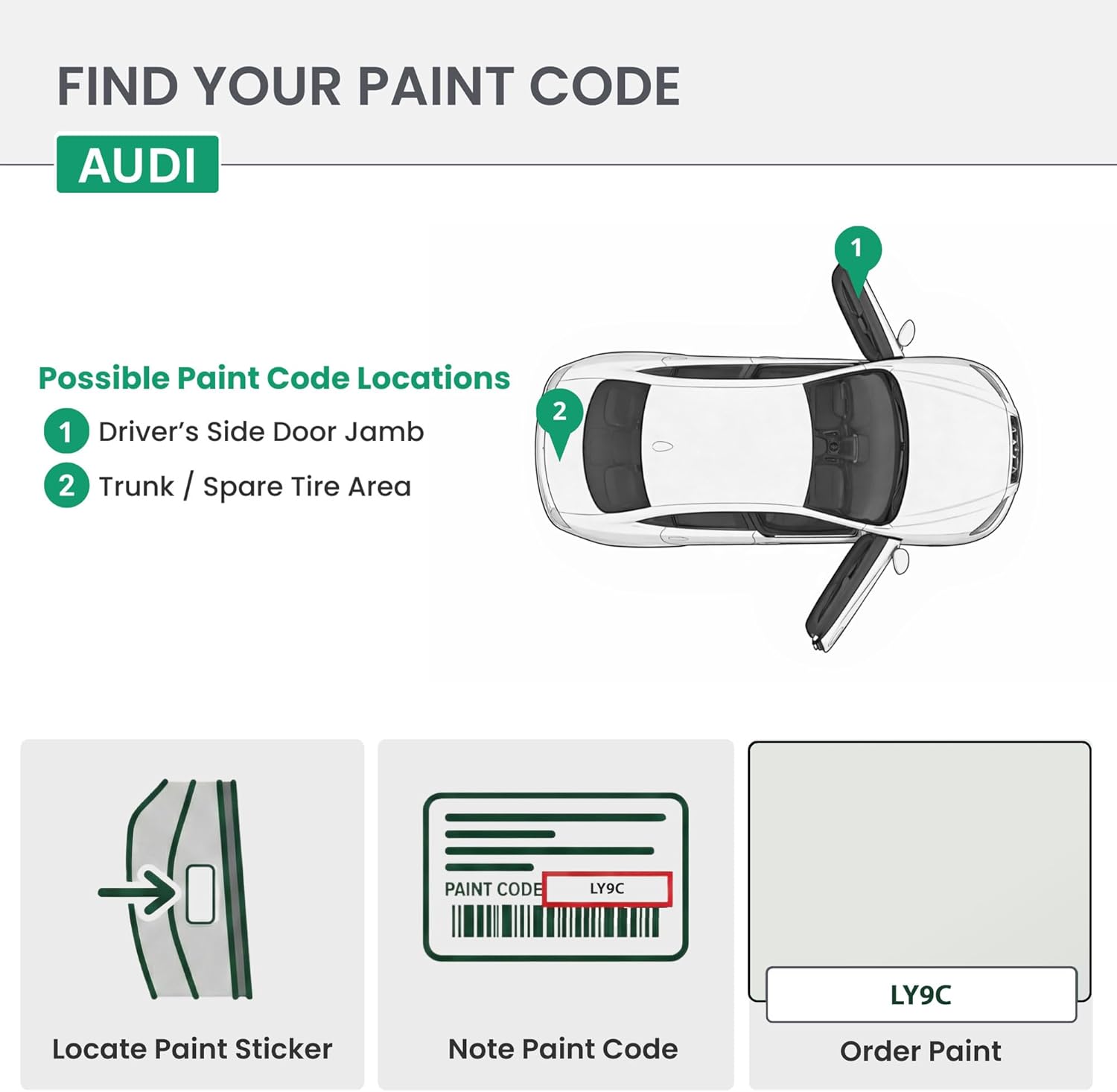 ERA Paints - LY9C - Ibis White for AUDI Exact OEM Color Match Automotive Touch Up Paint for Cars - Scratch & Chip Repair for Metal & Plastic - Essential Kit - Made in USA