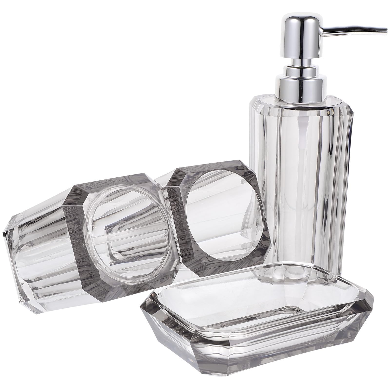 Juego de Accesorios de Baño Acrílico Gris de Cuatro Piezas Elegante