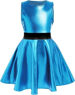 IMEKIS Toddler Kids Girls Holographic Skater Dress Metallic Music Festivals Birthday Outfit 3-12T