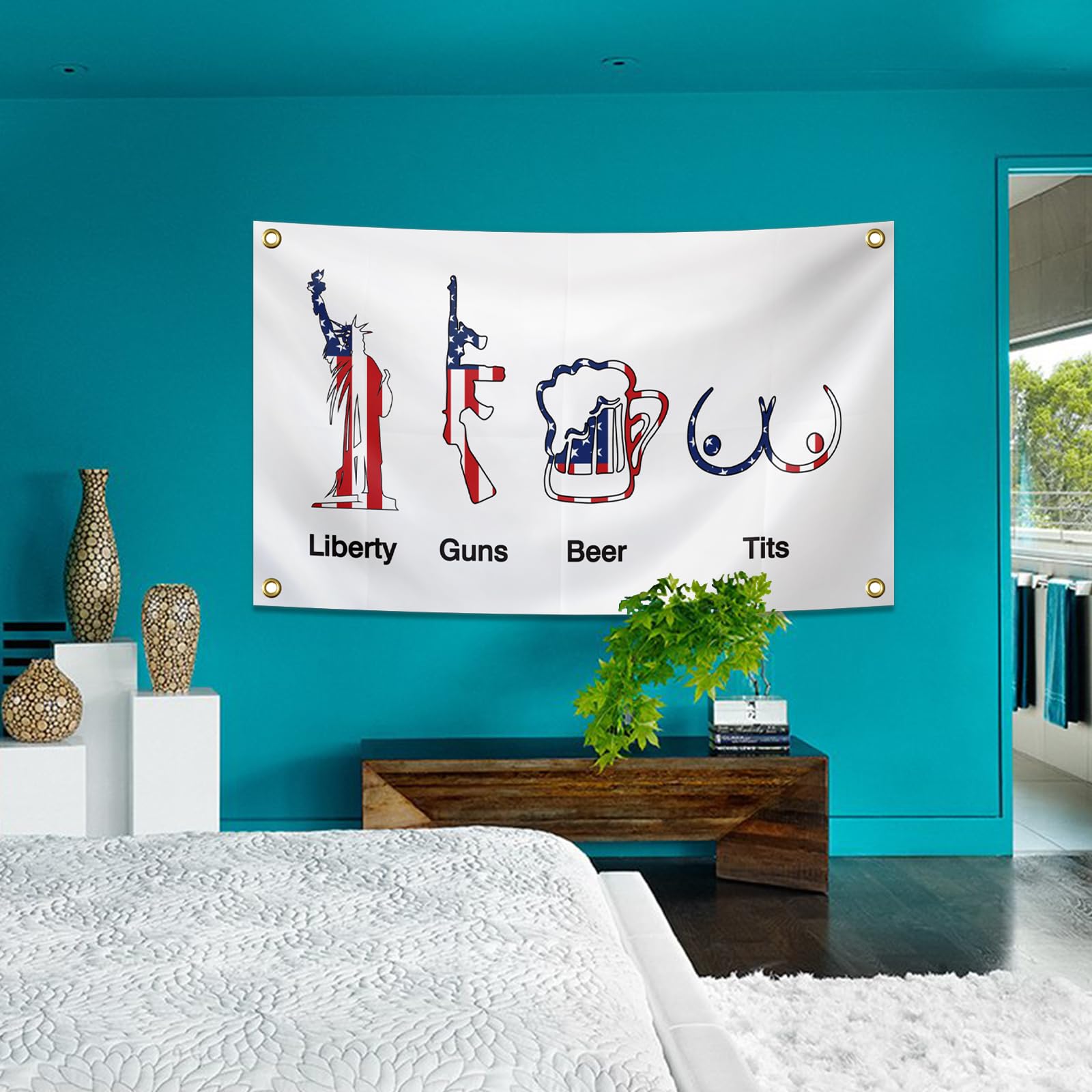 Drapeau Bannière 'Liberté Bière Fusils' – Déco Patriotique Américaine, Résistant Aux Intempéries
