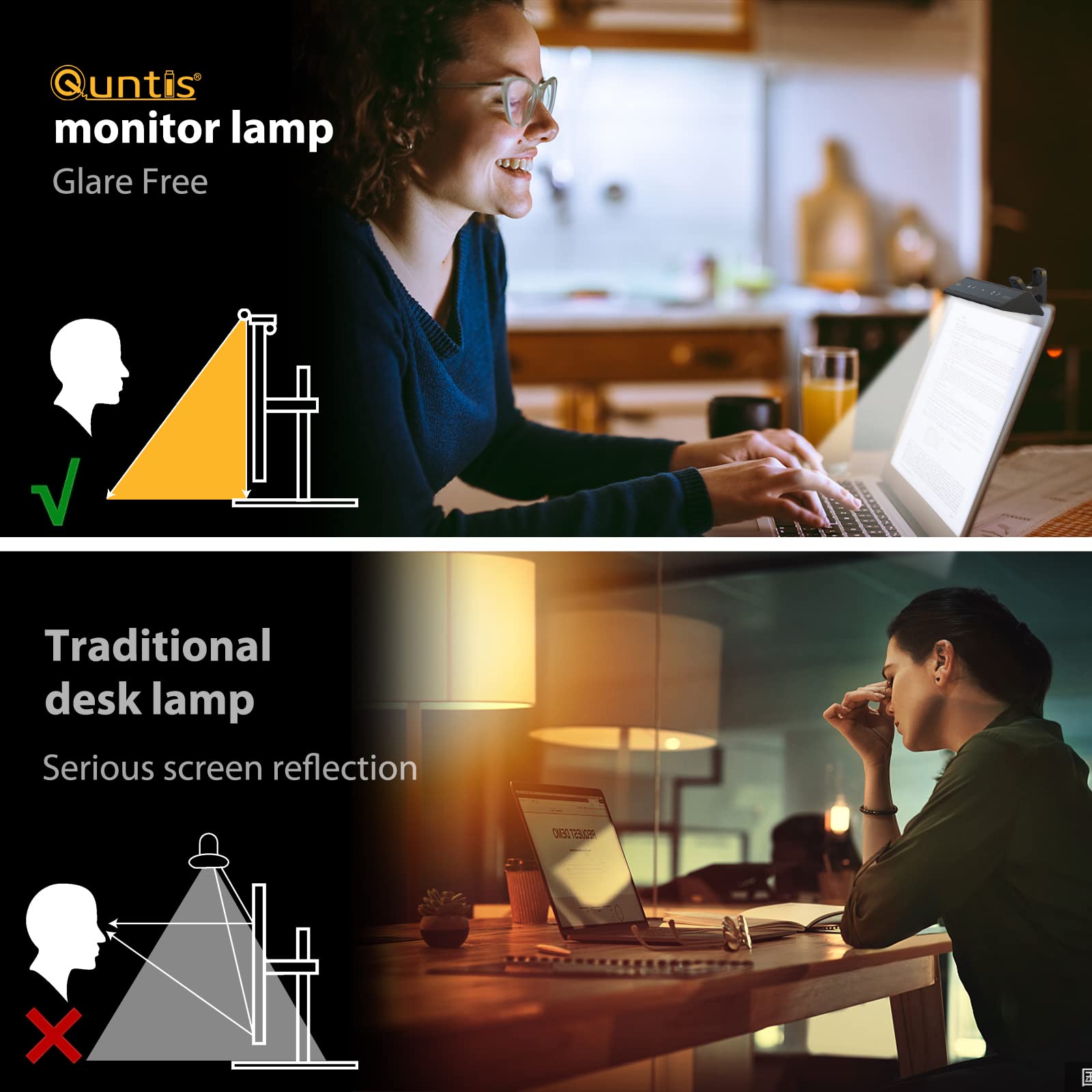 Quntis Lampa LED do monitora laptopa, USB z dotykowym sterowaniem, antyrefleksyjne światło, antypromieniujące, biurkowa lampka z automatycznym ściemnianiem do notebooka