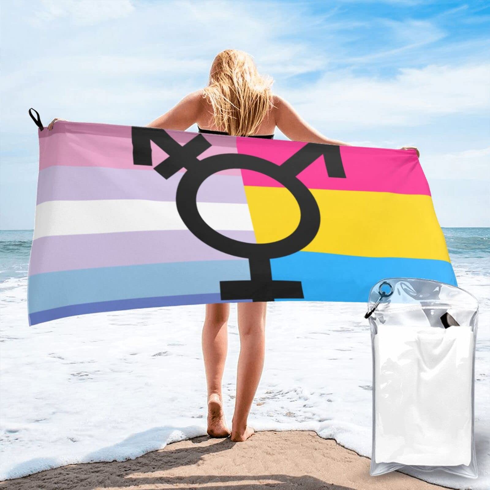 Lawenp Pride Flags Microfiber Beach Towel Adults Large Quick Drying Bath Towel Travel Towels with Pouch 31.5"x63"