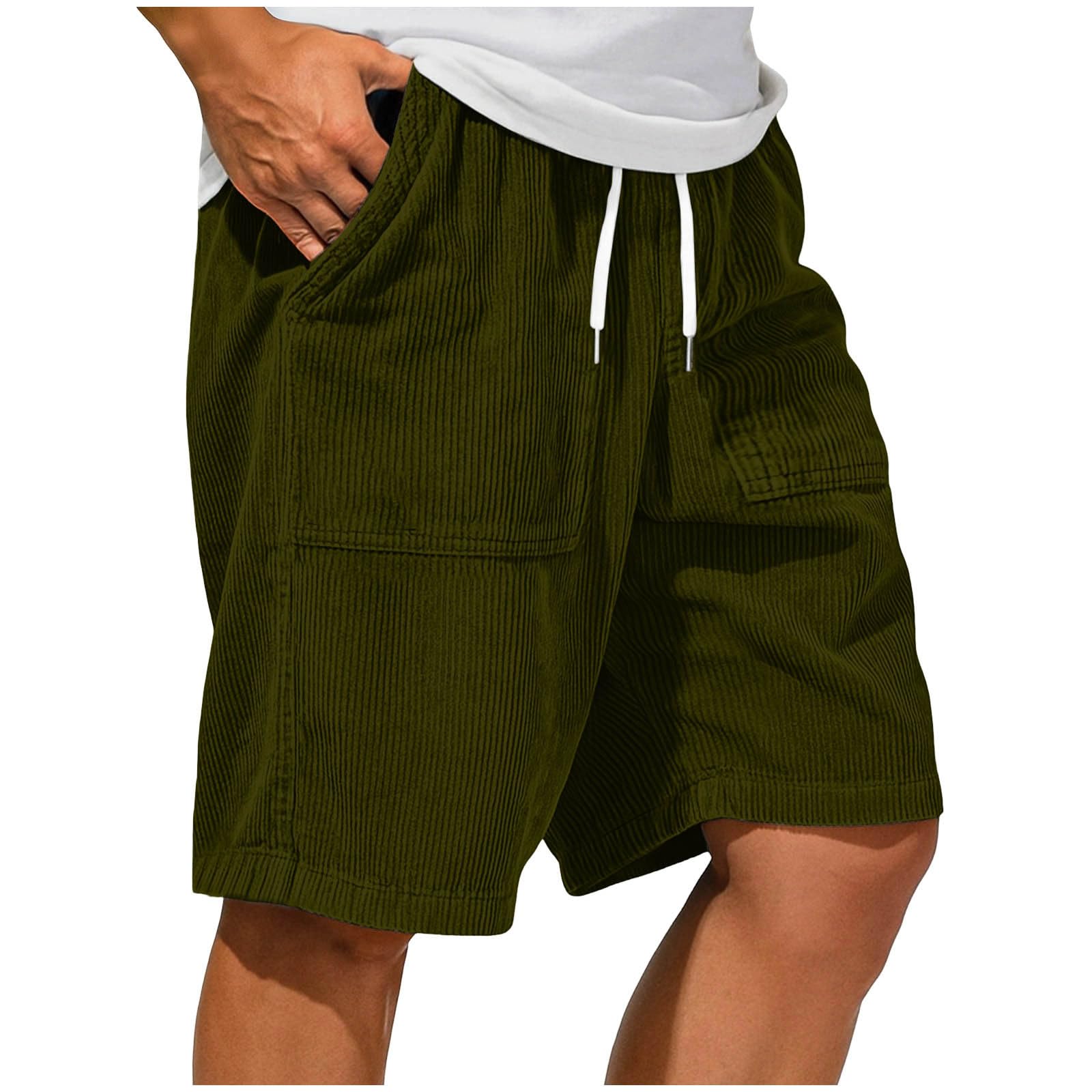 Cambkatl Versatile Corduroy Shorts for Men Summer Outdoor Casual Stretch Straight Leg Casual Shorts with Pockets