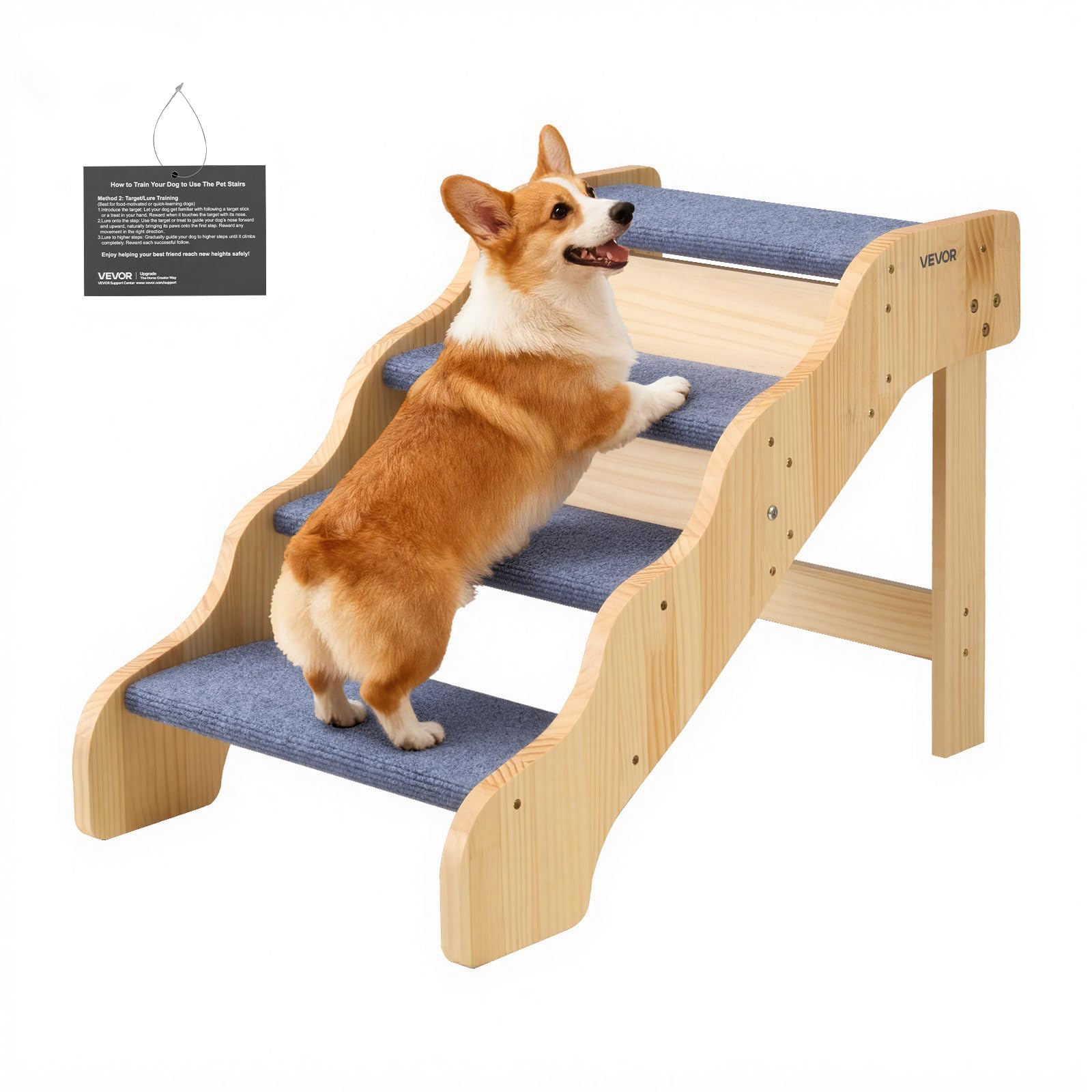 VEVOR Scale in Legno per Animali Domestici a 4 Gradini per Letti Alti, Divani e Auto, Carico di 68 kg, Superficie Antiscivolo, Scaletta Stabile per Cani e Gatti, Accessori Essenziali per Cuccioli