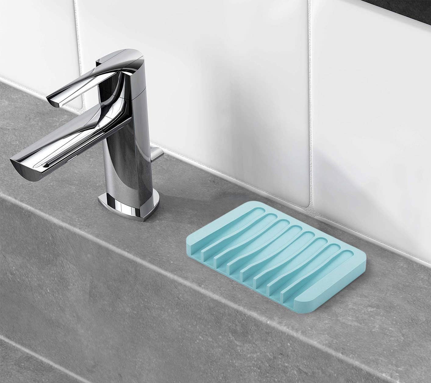 ComSaf 3 Pack Silicone Shower Soap Holder Set Soap Dish Tray Soap Dish with Self-Draining Tray for Bathroom/Kitchen/Counter Sink(Full Color: Grey Blue Purple)