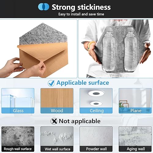 Miniatura 5 de Paquete de 12 almohadillas acústicas de 14 x 13 x 0.4 pulgadas, paneles de espuma acústica de alta densidad para el hogar y la oficina (negro sólido)