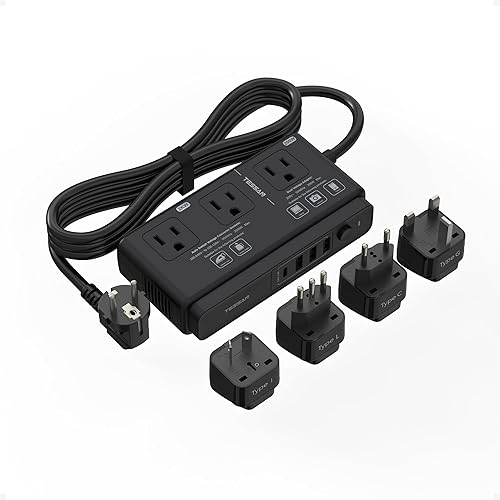 Miniatura 10 de Convertidor de voltaje de 220 V a 110 V de EE. UU. a Europa, adaptador de viaje universal de 250 W con 4 puertos USB QC 3.0 PD 36W y adaptador de